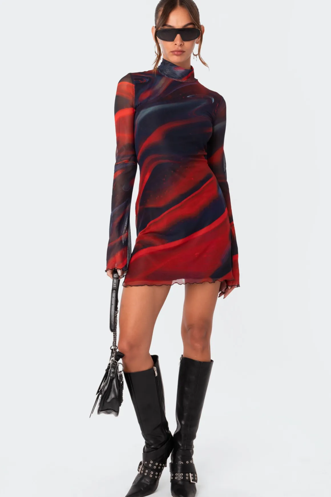 Sparks Fly Side Slitted Mesh Mini Dress