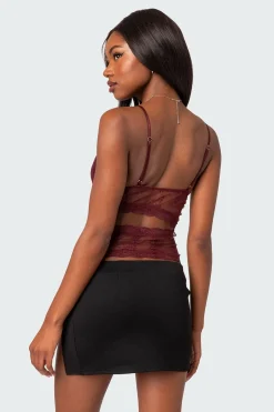 Spice Cut Out Sheer Lace Tank Top