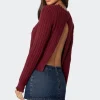 Split Open Back Cable Knit Sweater