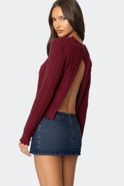 Split Open Back Cable Knit Sweater