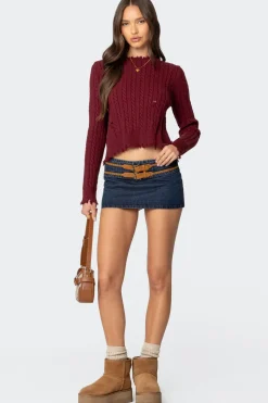 Split Open Back Cable Knit Sweater