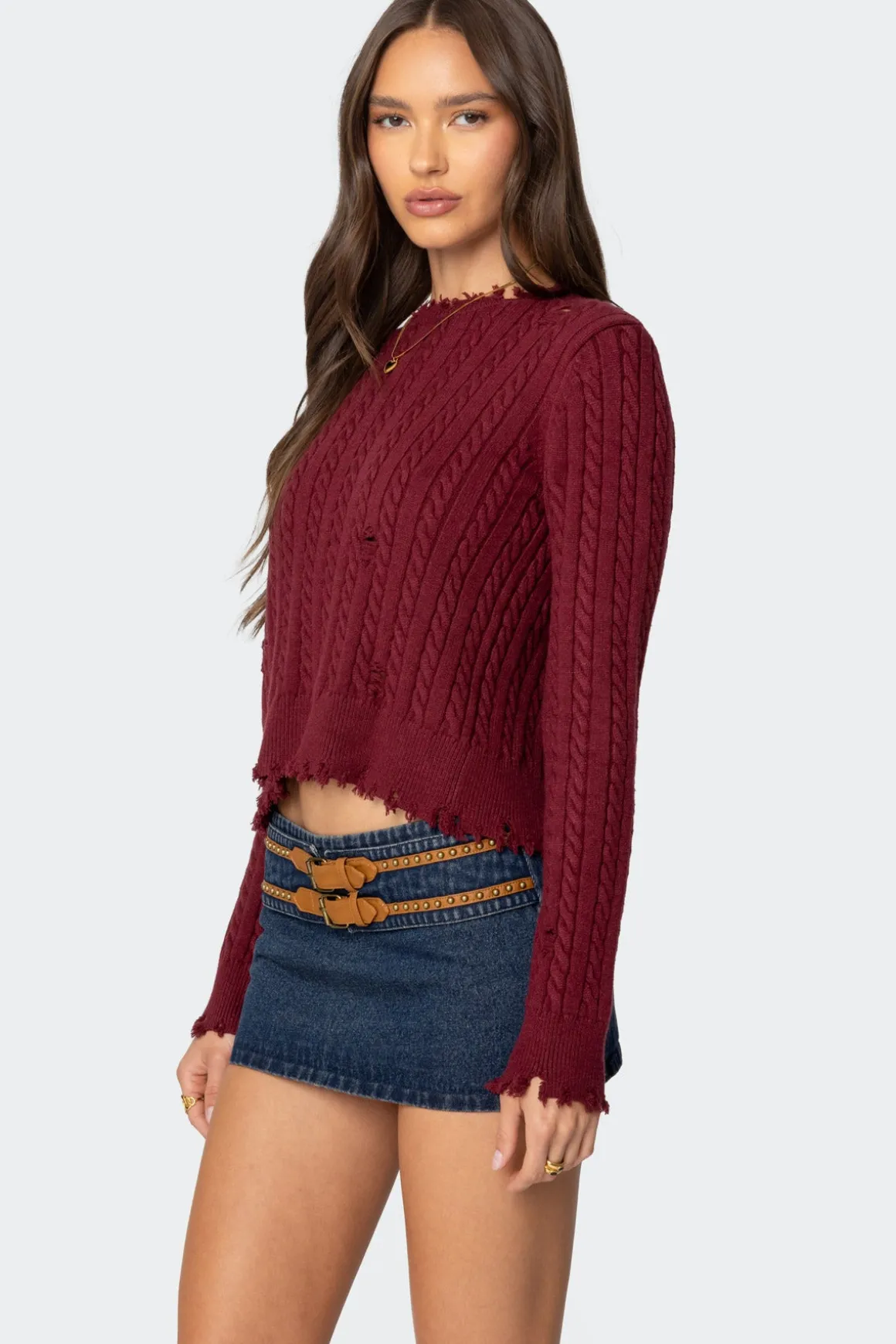 Split Open Back Cable Knit Sweater