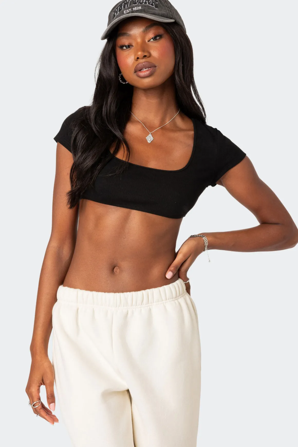 Square Neck Ribbed Crop Top