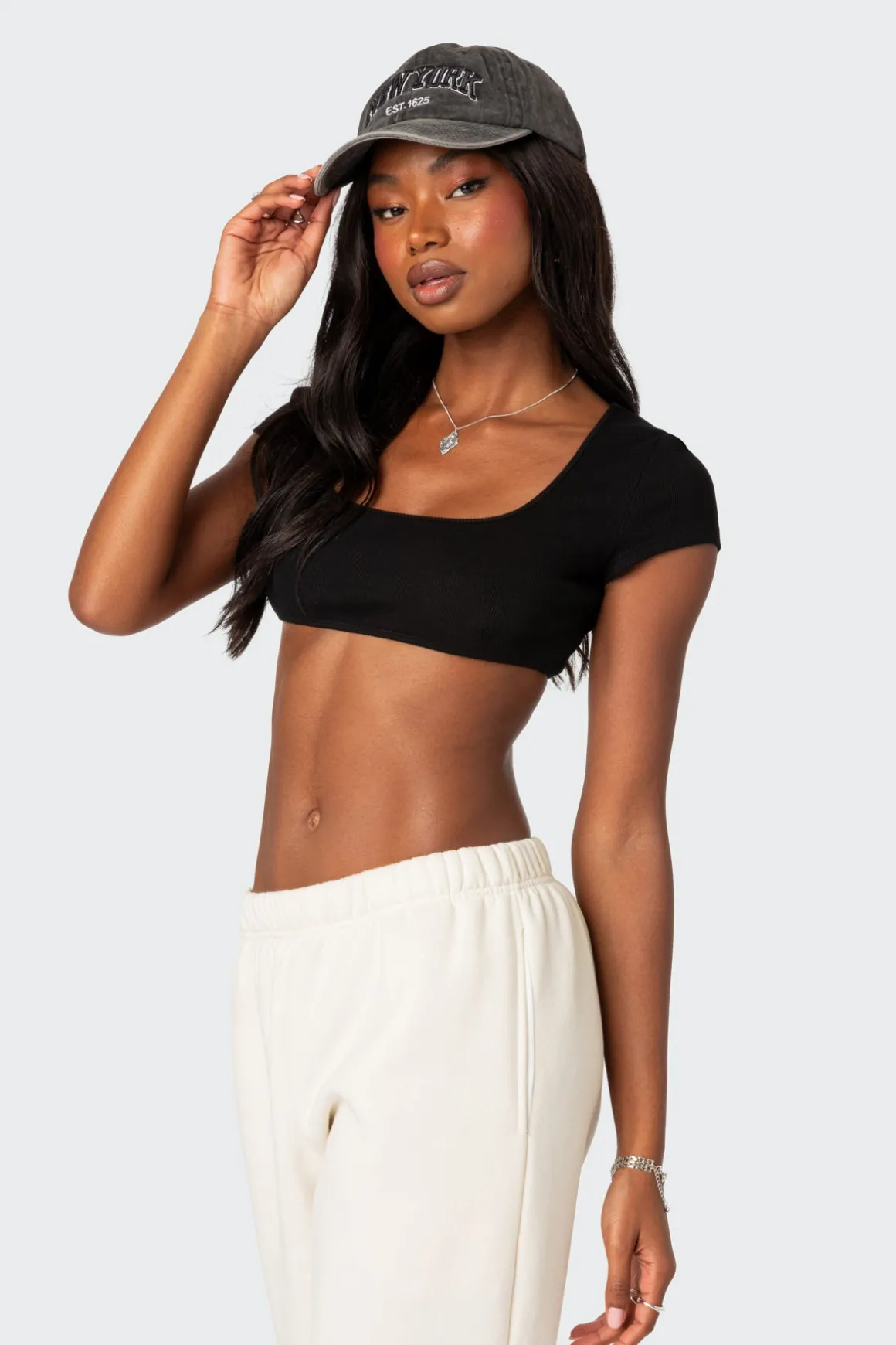Square Neck Ribbed Crop Top
