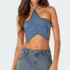 Starlet Studded Denim Crop Top