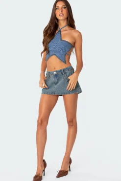 Starlet Studded Denim Crop Top