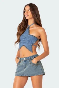 Starlet Studded Denim Crop Top