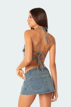 Starlet Studded Denim Crop Top