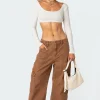 Stone Wash Mid Rise Cargo Pants