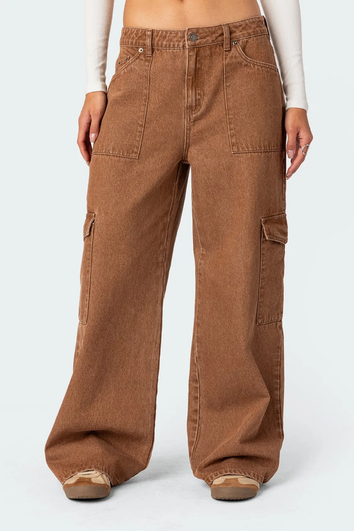 Stone Wash Mid Rise Cargo Pants