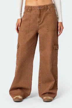 Stone Wash Mid Rise Cargo Pants