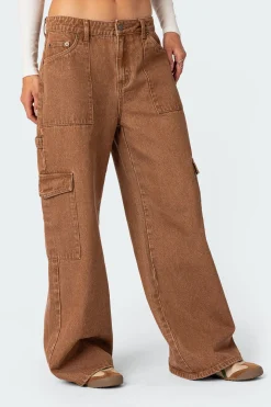 Stone Wash Mid Rise Cargo Pants