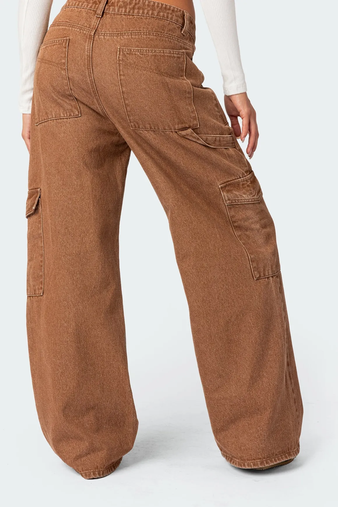 Stone Wash Mid Rise Cargo Pants