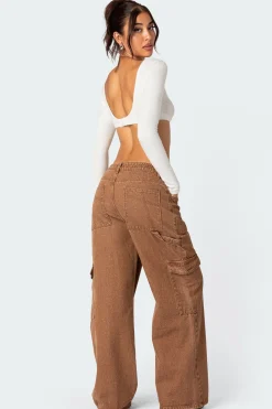 Stone Wash Mid Rise Cargo Pants