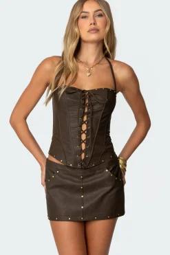 Stormi Lace Up Faux Leather Corset