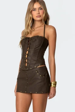 Stormi Lace Up Faux Leather Corset