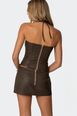 Stormi Lace Up Faux Leather Corset