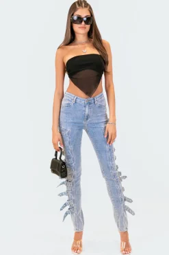 Strapless Mesh Triangle Top