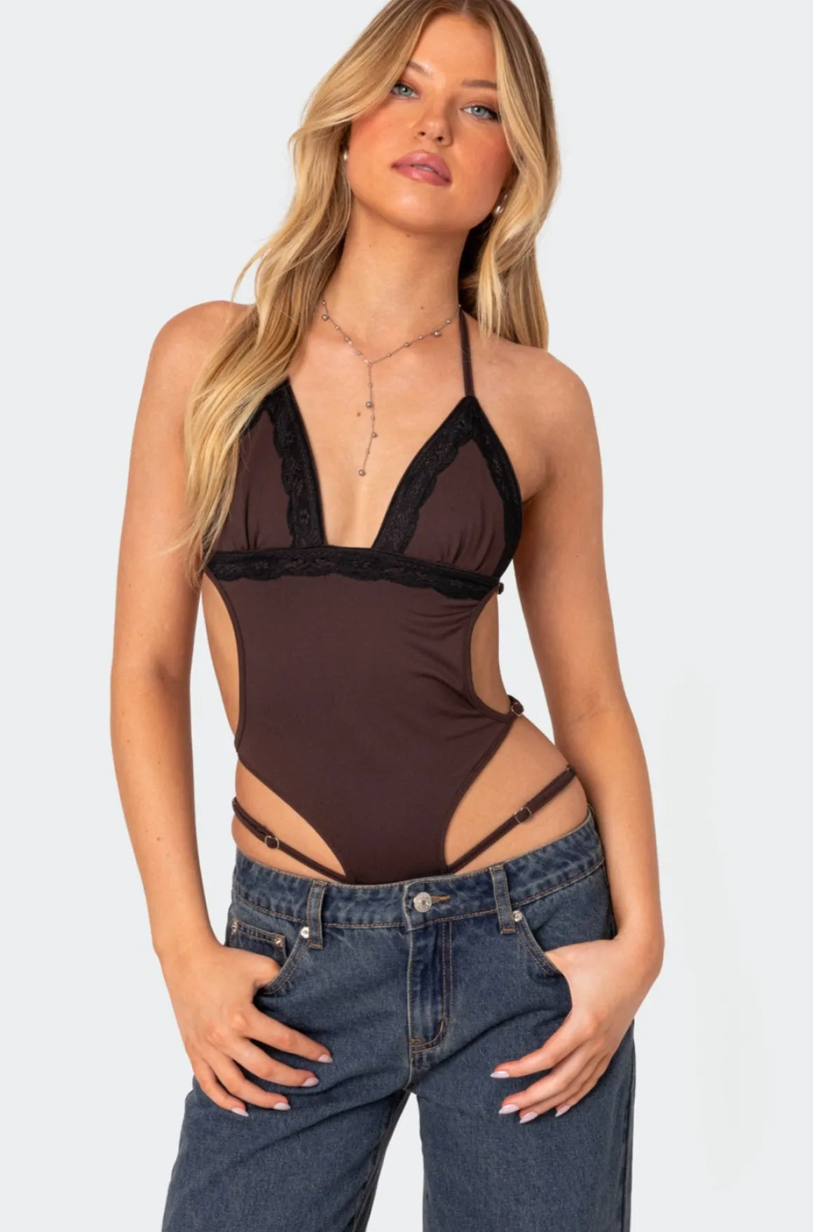 Strappy Lace Trim Bodysuit