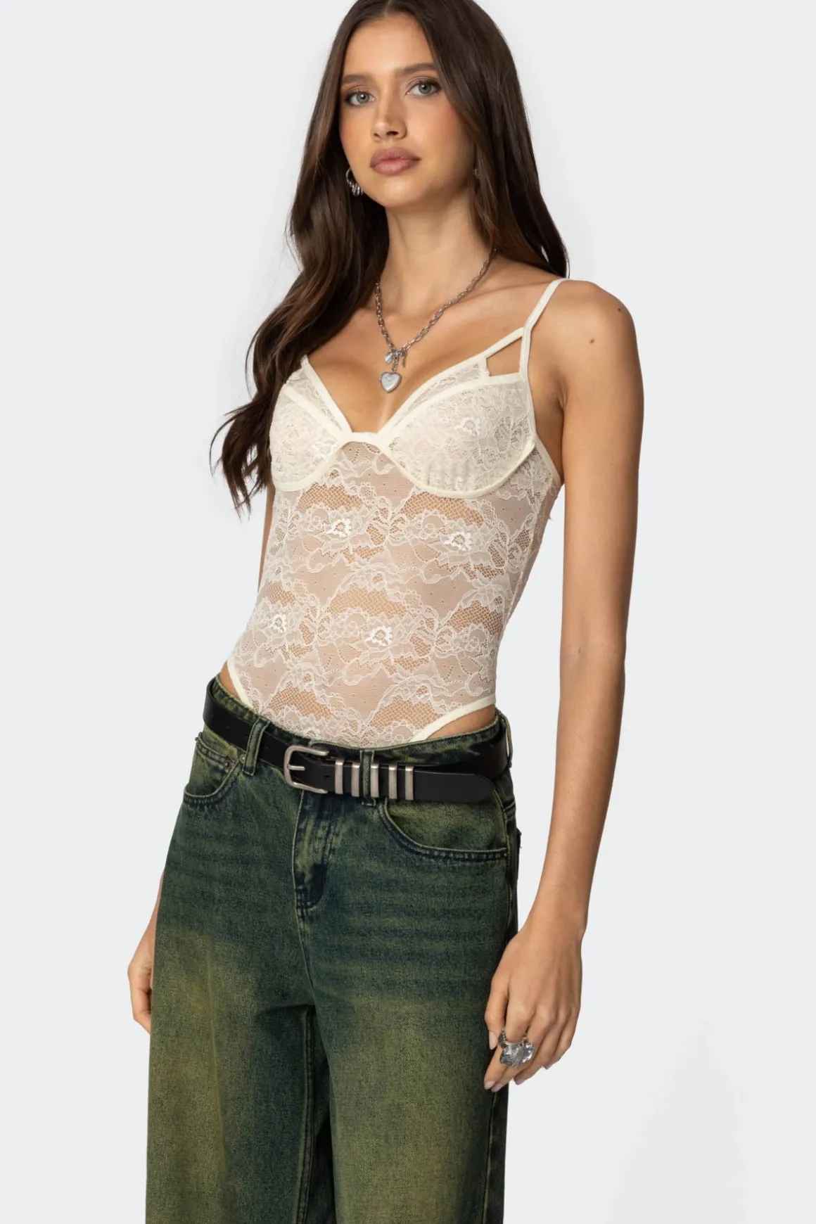 Strappy Sheer Lace Bodysuit