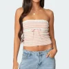 Striped Eyelet Trim Tube Top