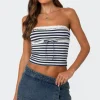 Striped Eyelet Trim Tube Top