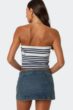 Striped Eyelet Trim Tube Top