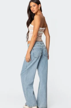 Striped Eyelet Trim Tube Top