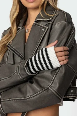 Striped Knitted Fingerless Gloves