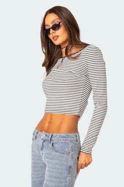 Striped Scoop Back Long Sleeve Top