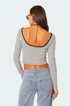Striped Scoop Back Long Sleeve Top