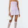 Striped Scrunch Strapless Mini Dress