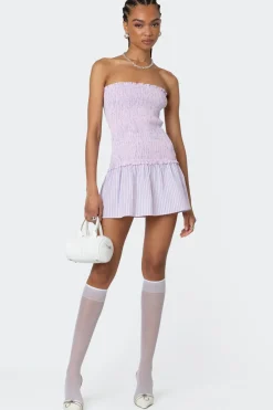 Striped Scrunch Strapless Mini Dress