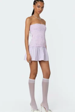 Striped Scrunch Strapless Mini Dress