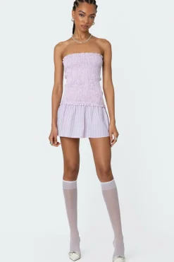 Striped Scrunch Strapless Mini Dress