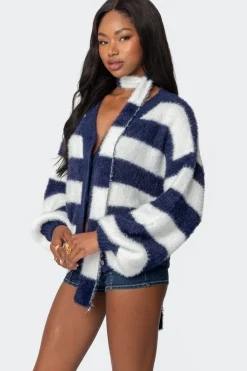 Striped Two Piece Knit Scarf Cardigan
