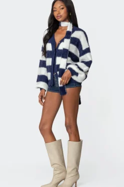 Striped Two Piece Knit Scarf Cardigan