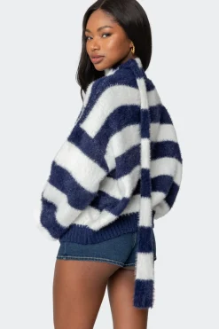 Striped Two Piece Knit Scarf Cardigan
