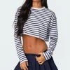 Stripey Cropped Long Sleeve T Shirt