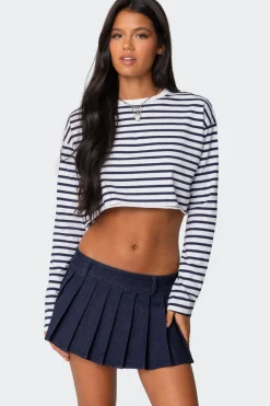 Stripey Cropped Long Sleeve T Shirt