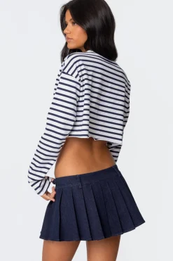 Stripey Cropped Long Sleeve T Shirt