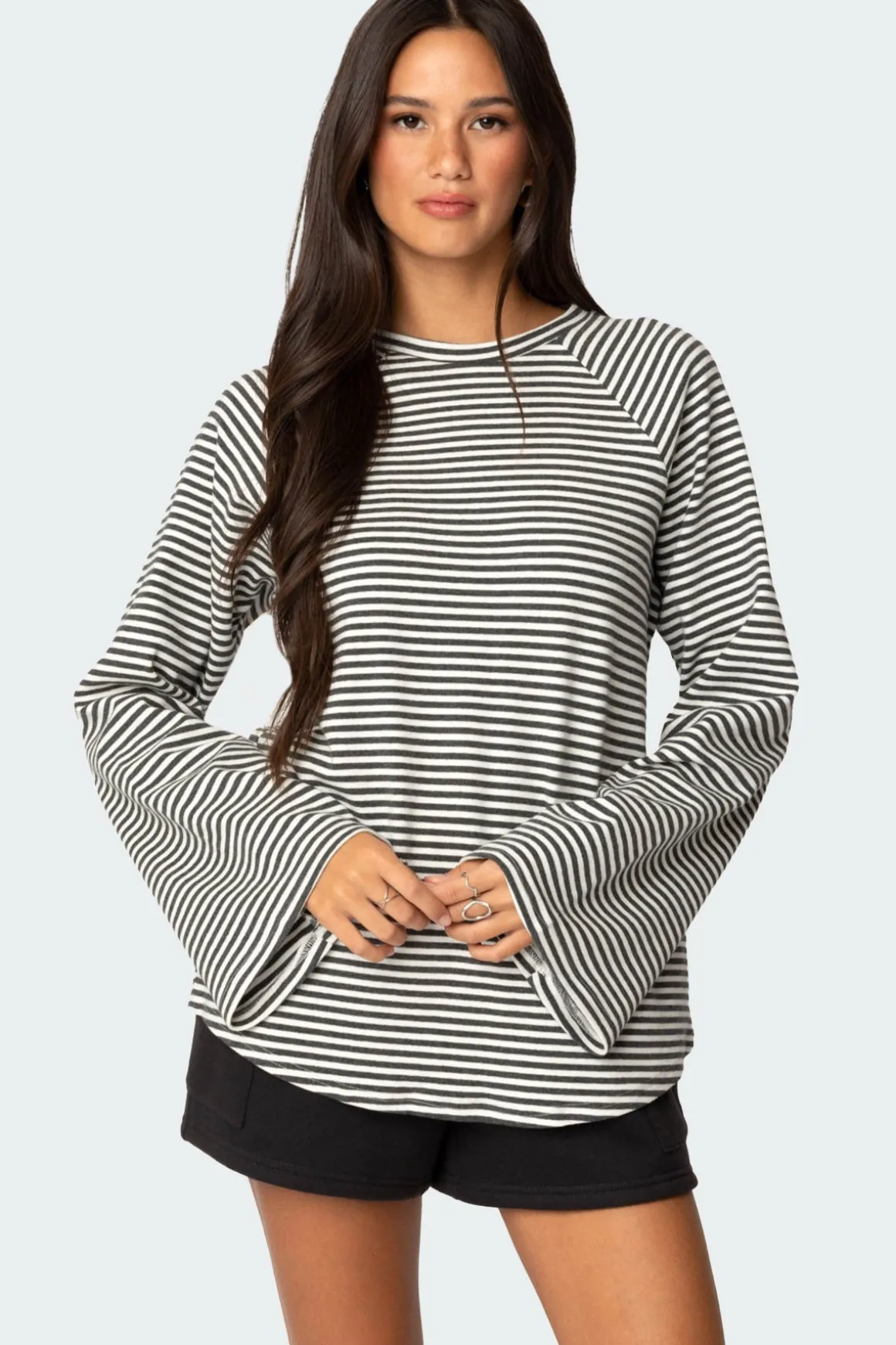 Stripey Oversized Bell Sleeve Top