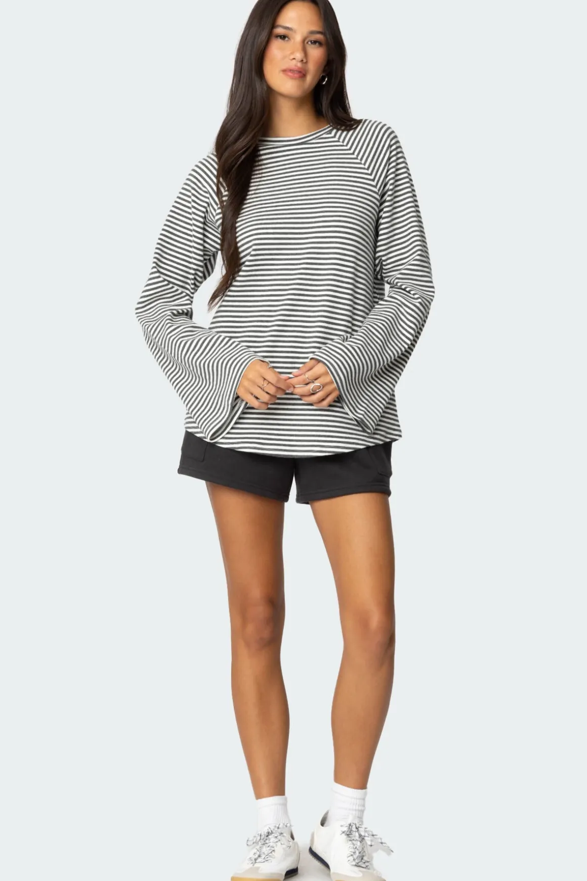Stripey Oversized Bell Sleeve Top