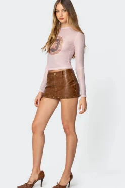 Studded Faux Leather Mini Skort