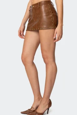 Studded Faux Leather Mini Skort