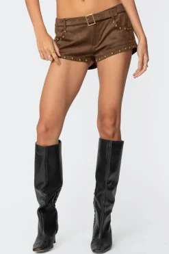 Studded Faux Suede Micro Shorts