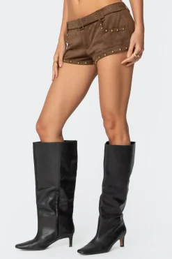 Studded Faux Suede Micro Shorts