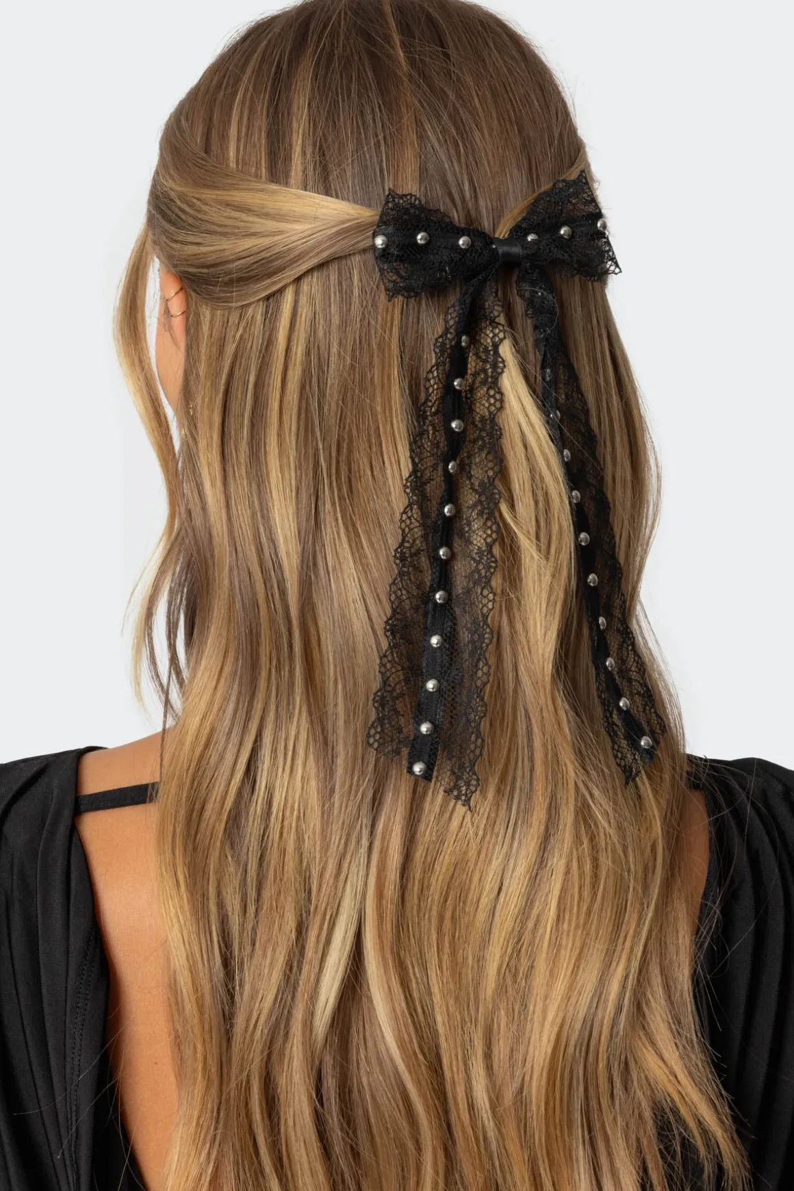 Studded Lace Bow Hair Clip