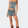 Studded Low Rise Washed Denim Mini Skirt
