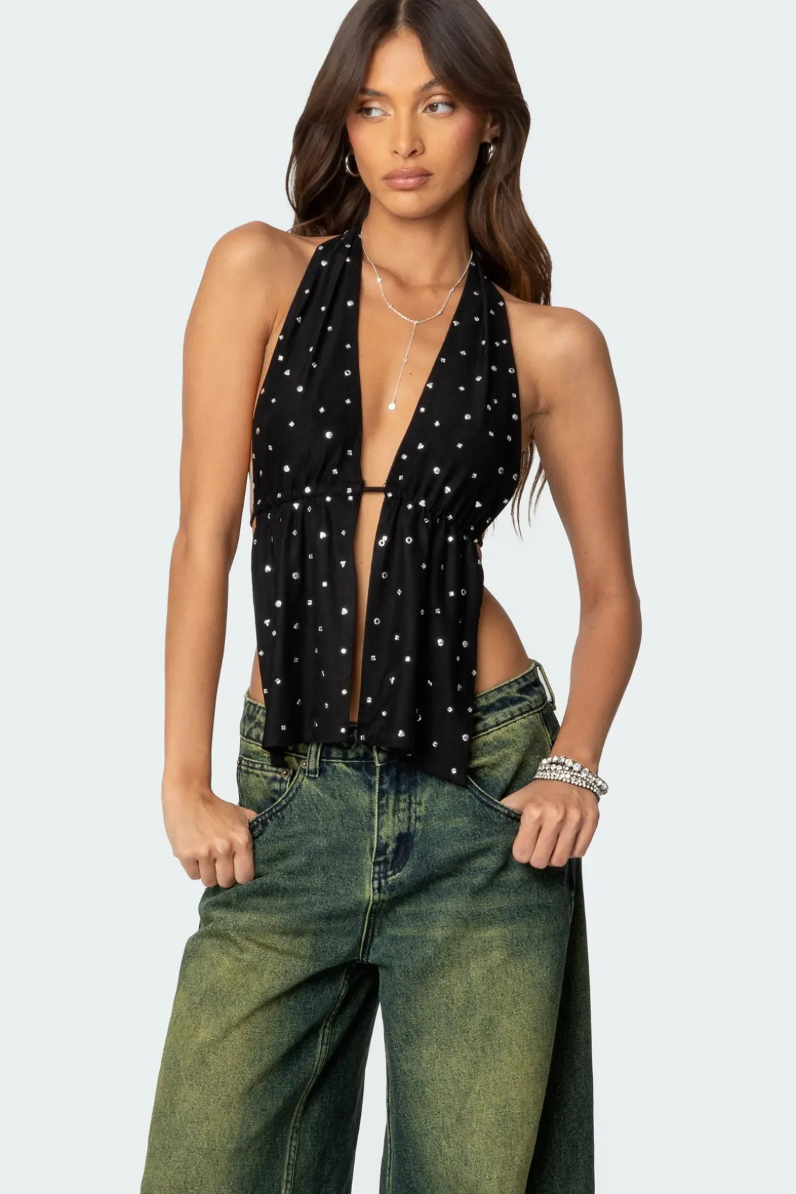 Studded Open Back Halter Top
